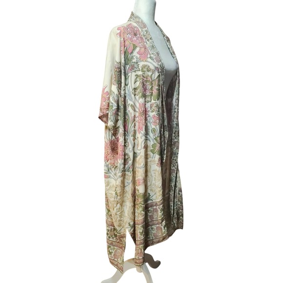 Anthropologie x Bl^nk Floral Kimono Duster Cream Pink‎ Green One Size Viscose - Picture 4 of 10